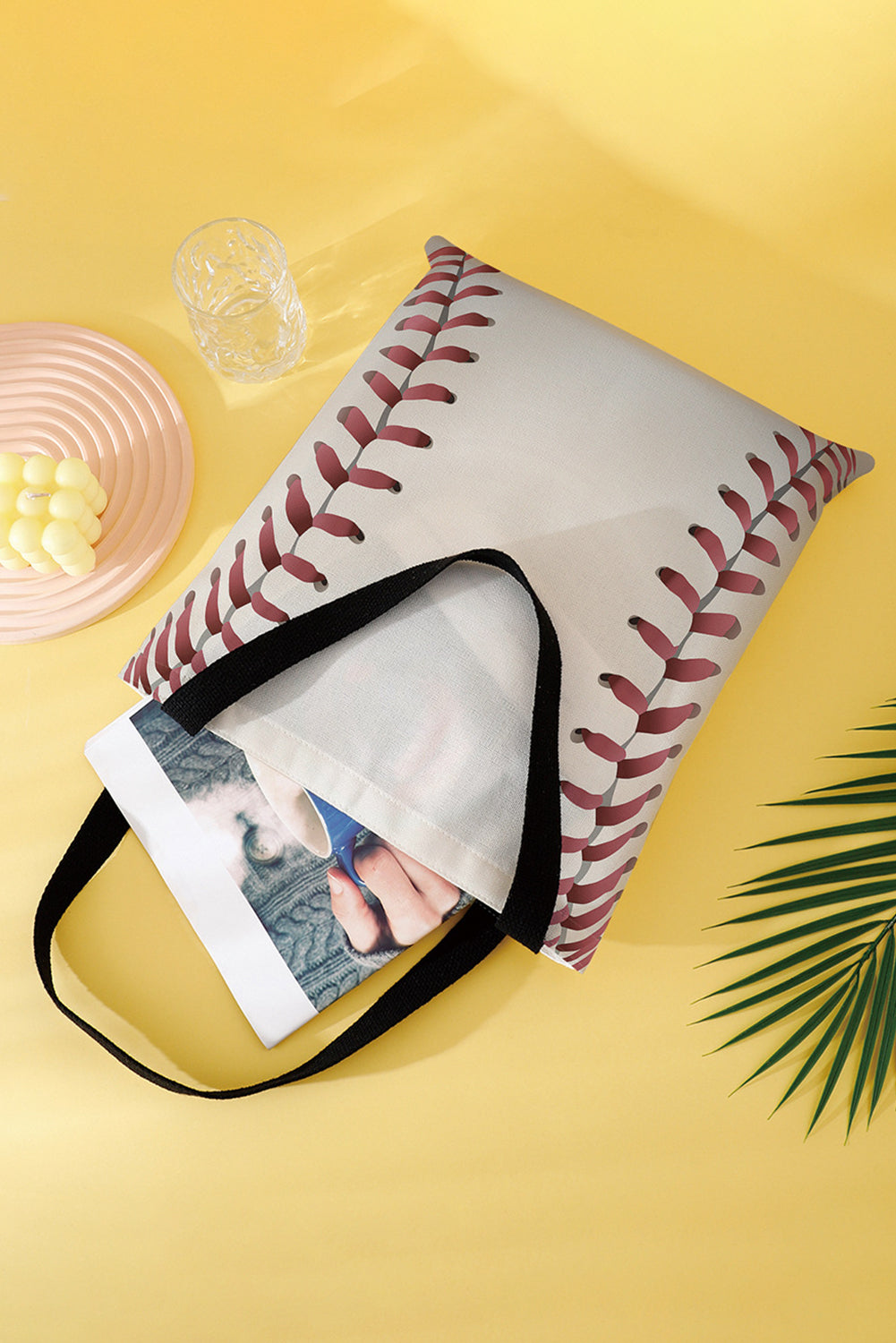 Sporty canvas tote bag with baseball print