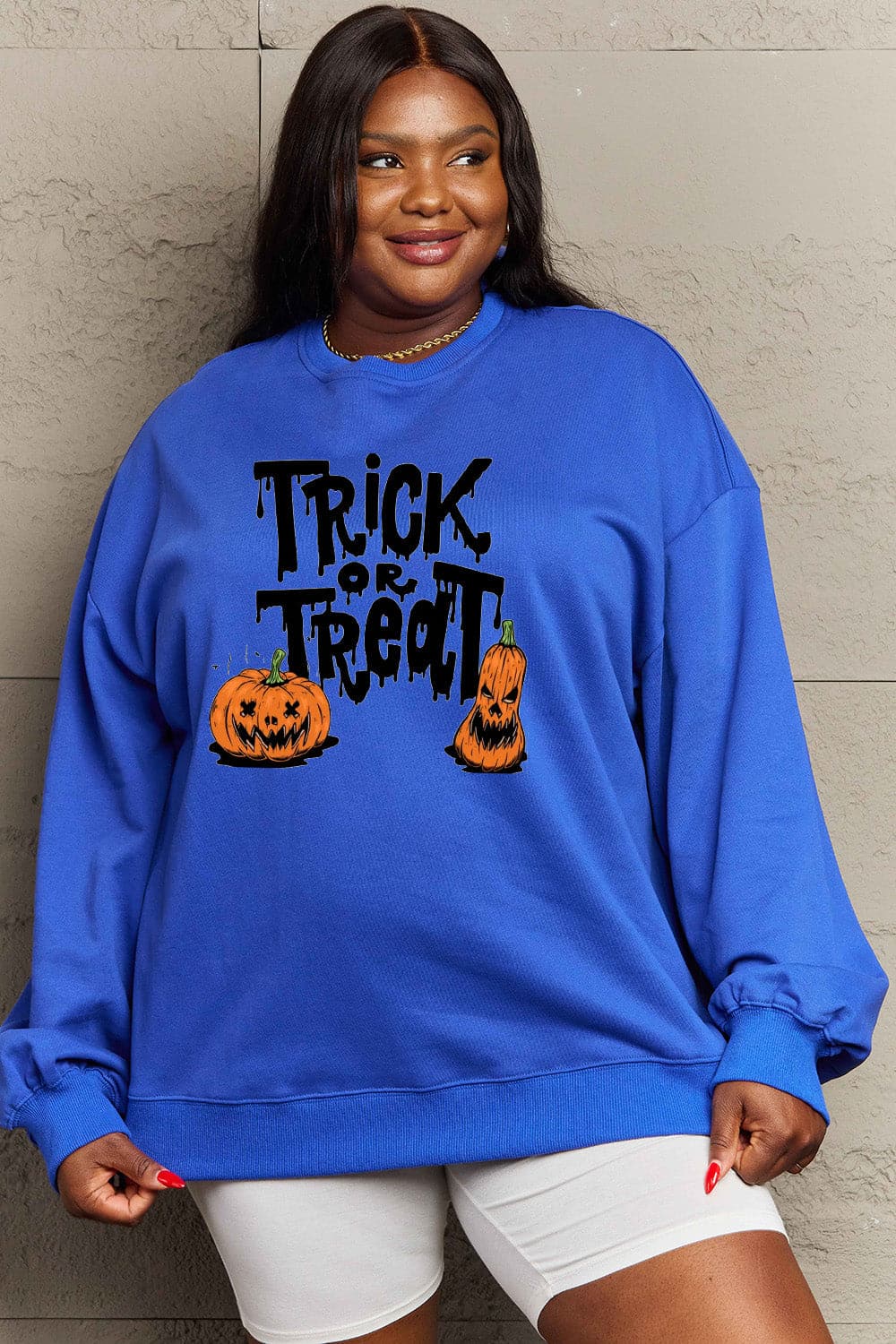 Simply Love Full Size TRICK OR TREAT Graphic Sweatshirt.