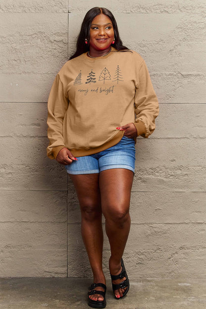 Simply Love Full Size MERRY AND BRIGHT Graphic Sweatshirt.