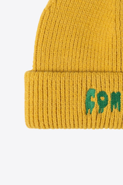 COME ON Embroidered Cuff Knit Beanie.