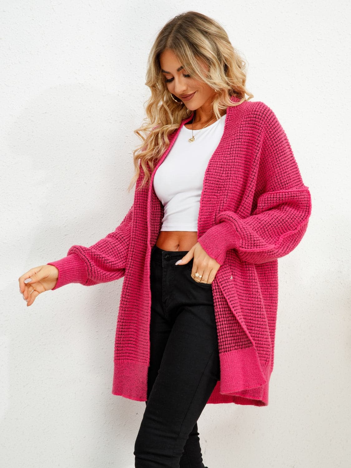 Open Front Dropped Shoulder Cardigan.