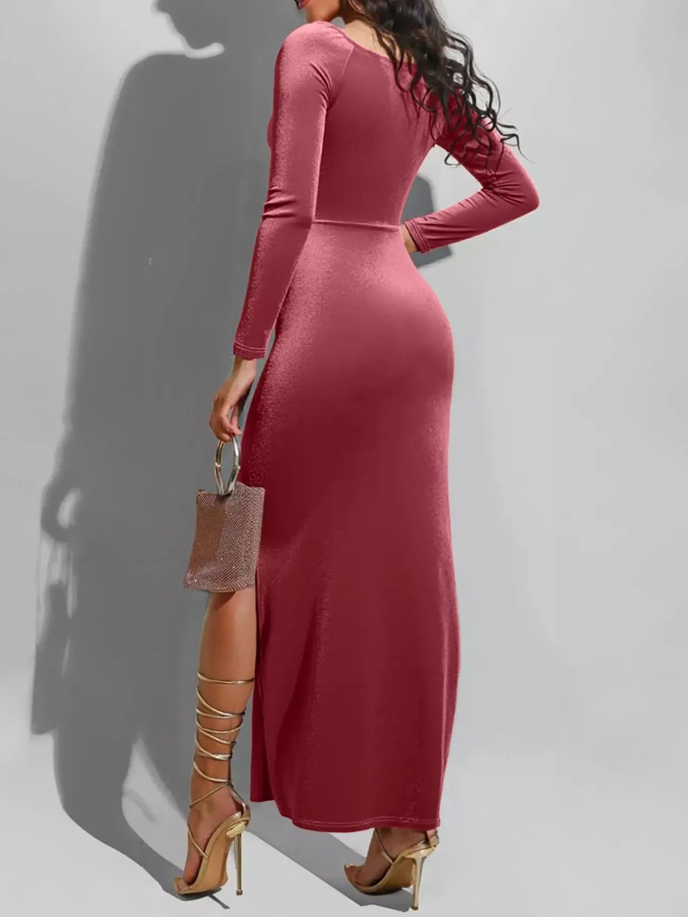 Long Sleeve Wrap Midi Dress with Slit Simply Love