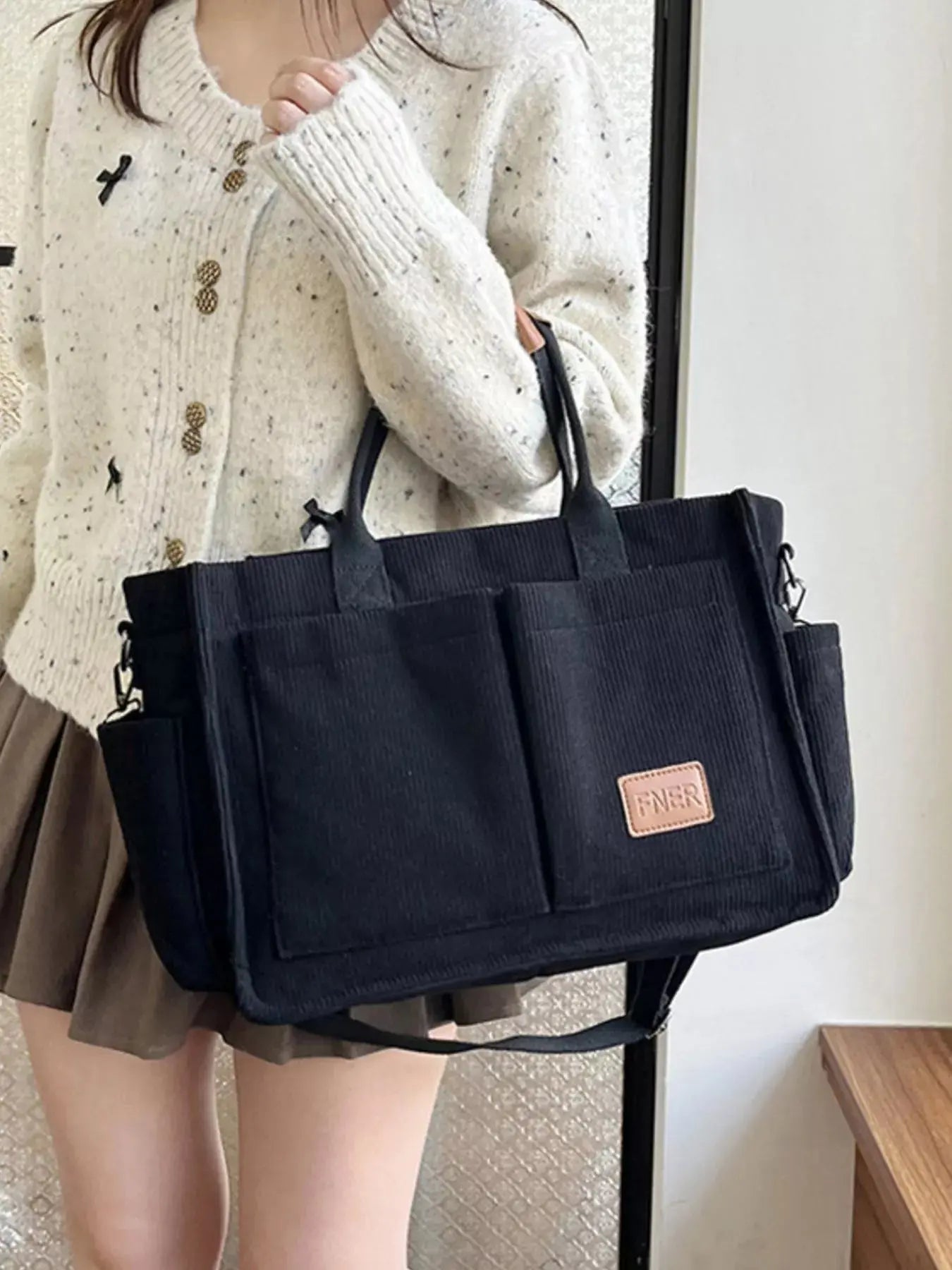Corduroy Multi-Pocket Tote Bag Simply Love