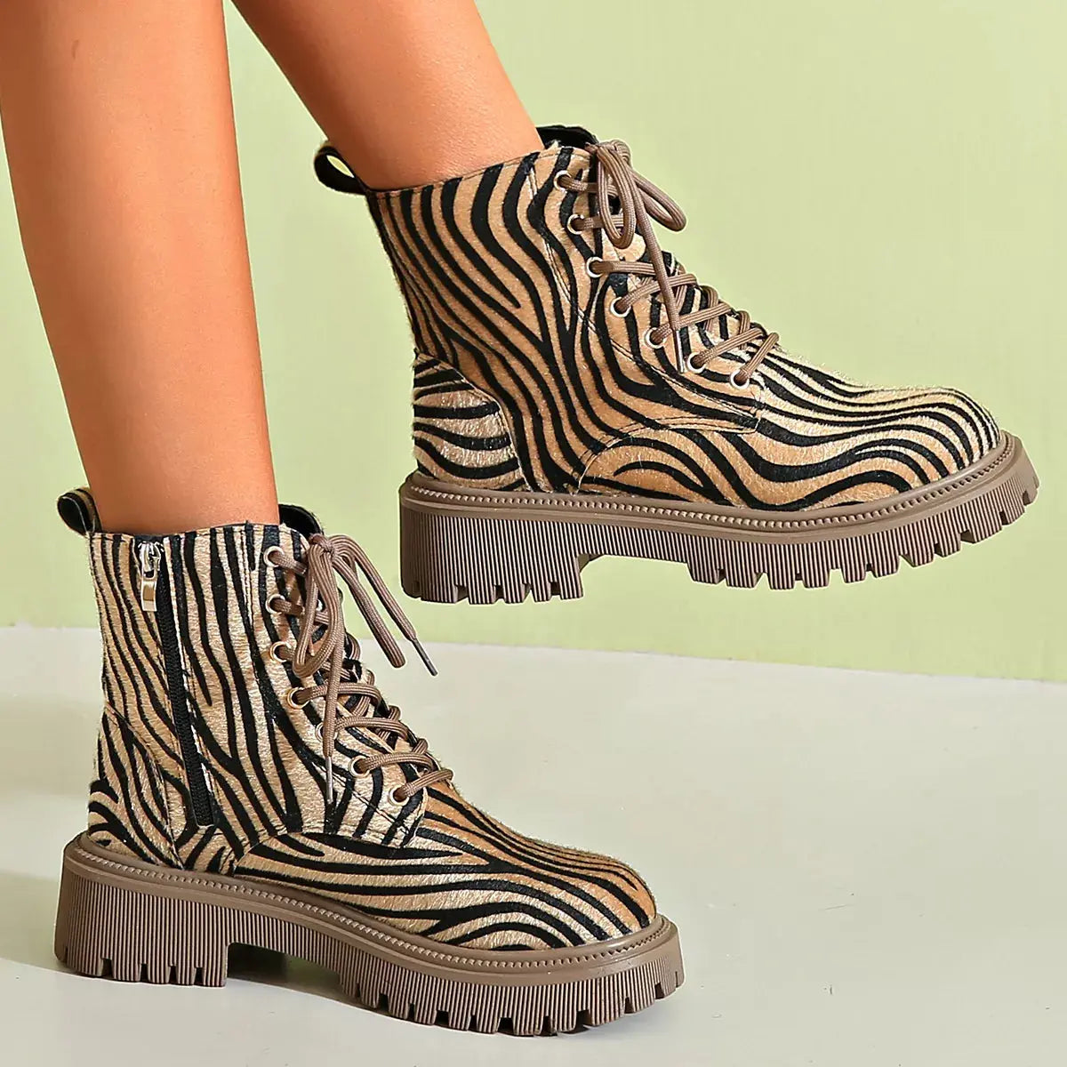 Animal Print Lace-Up Ankle Boots Simply Love