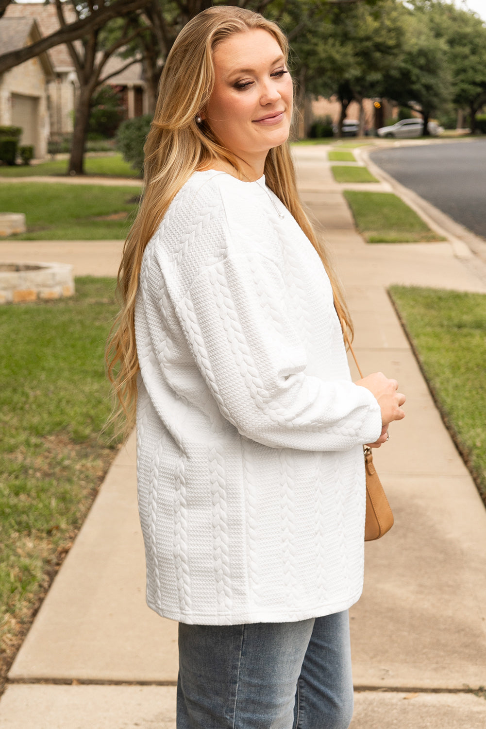 Chic white cable knit plus size sweatshirt for effortless style