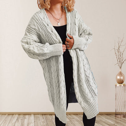 Cable-Knit Open Front Dropped Shoulder Cardigan.