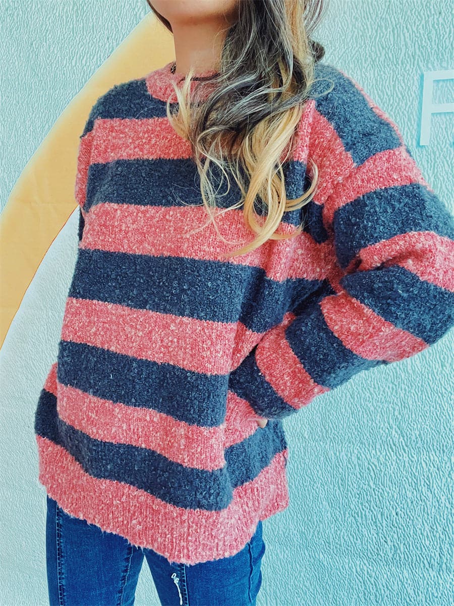 Cozy striped long sleeve pullover sweater