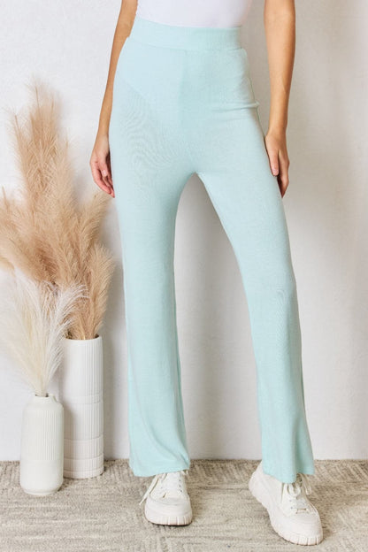 RISEN Full Size High Waist Ultra Soft Knit Flare Pants.