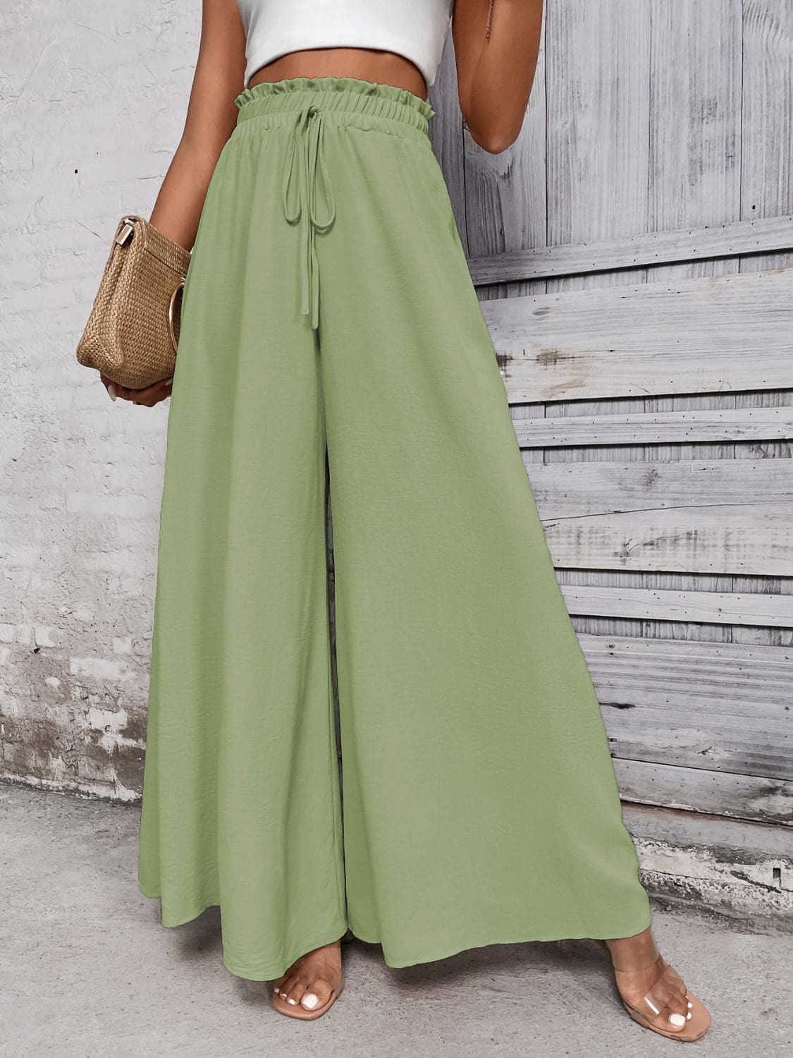 Tied High Waist Wide Leg Pants.