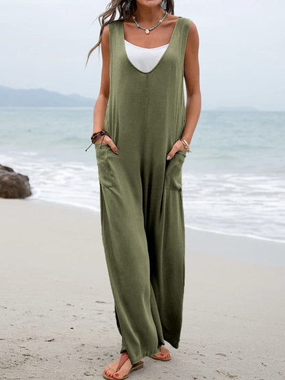 Full Size Wide Strap Jumpsuit with Pockets.