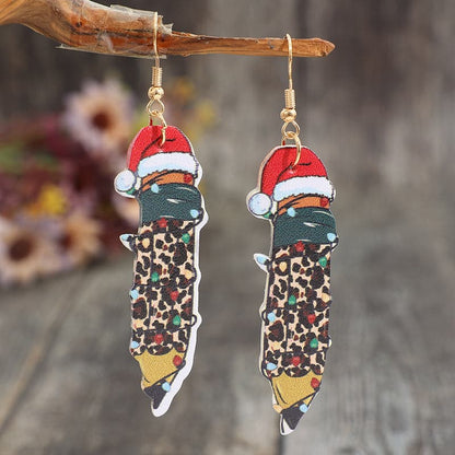 PU Leather Alloy Pencil Earrings.