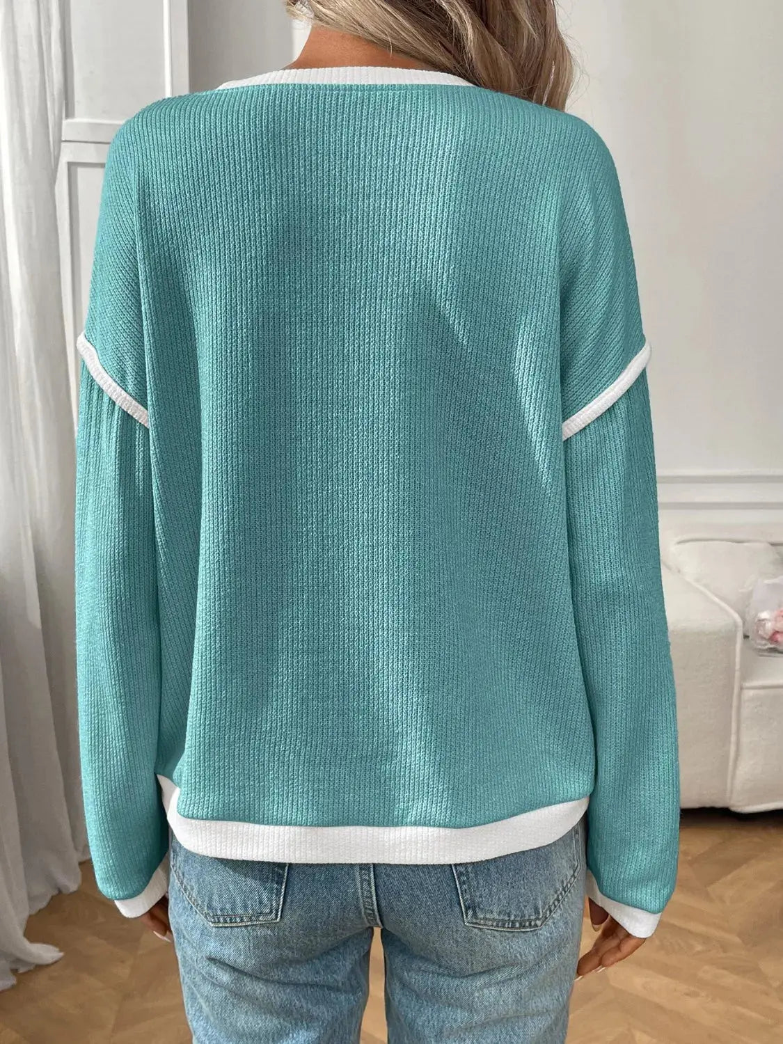 Ribbed Knit Contrast Trim Sweater Simply Love