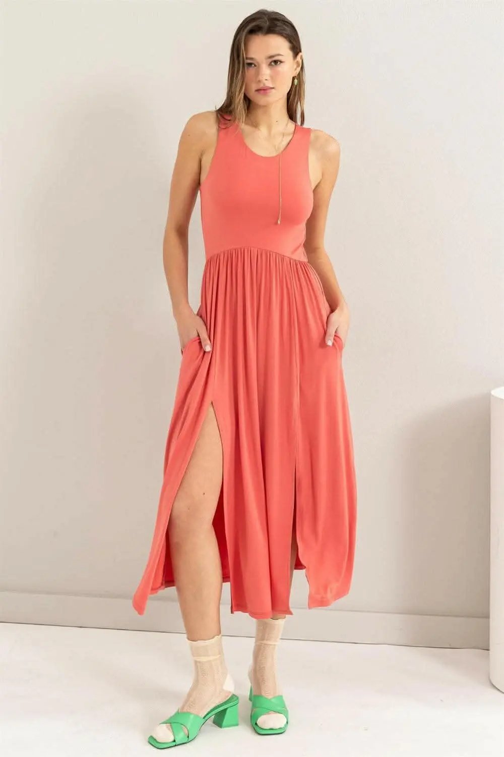 HYFVE Sleeveless Slit Midi Dress - Love Salve 