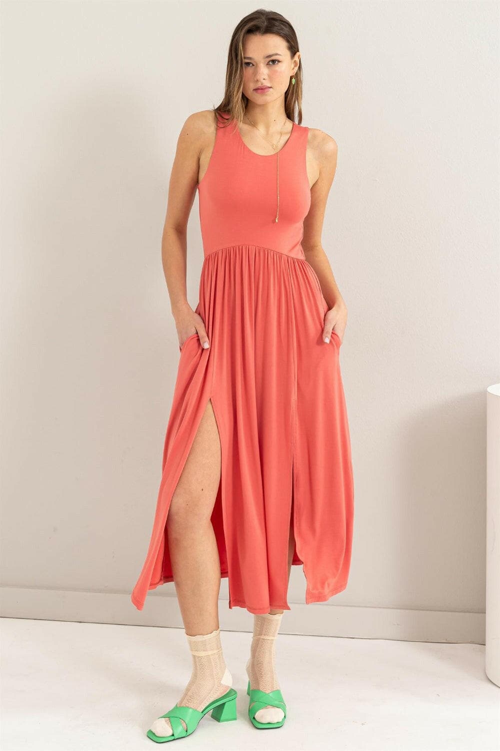 HYFVE Sleeveless Slit Midi Dress.