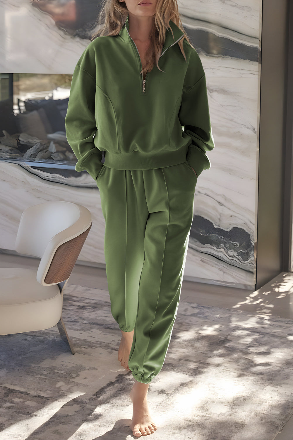 Vineyard Green Half Zip Pullover And Joggers Active Set Dear-Lover Dropshipping