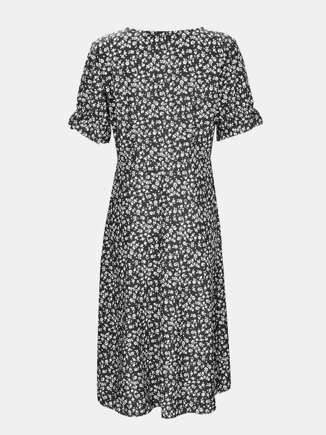 Full Size Printed Surplice Flounce Sleeve Midi Dress.