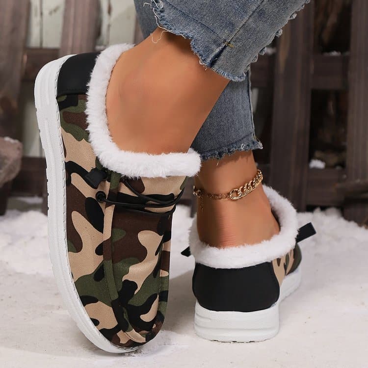 Cozy camo round toe flats