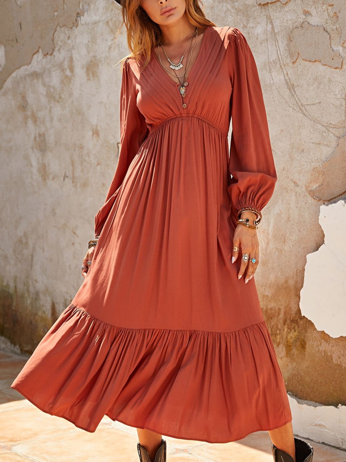 Elegant Ruched V-neck Dress