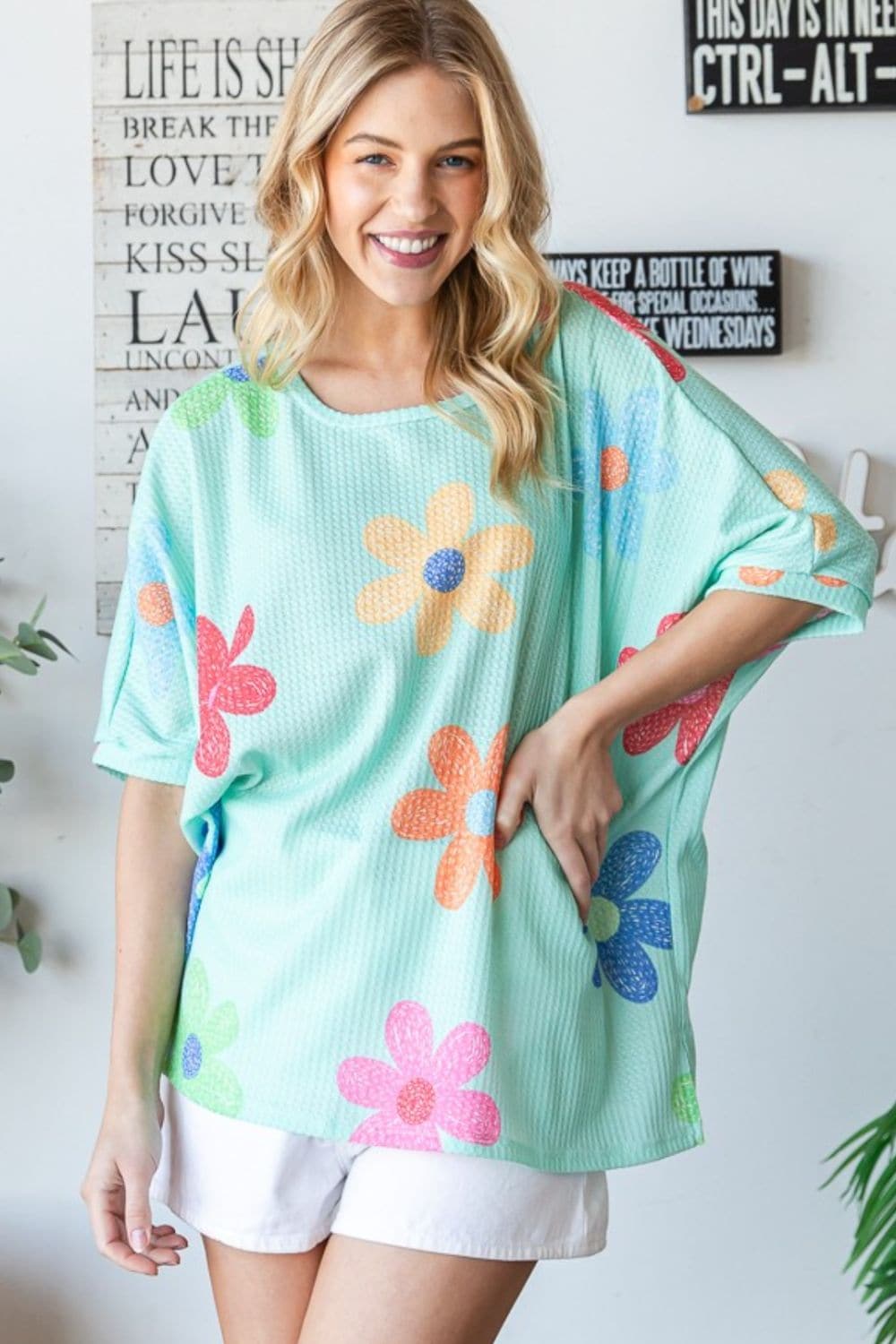 HOPELY Floral Waffle Oversize T-Shirt.