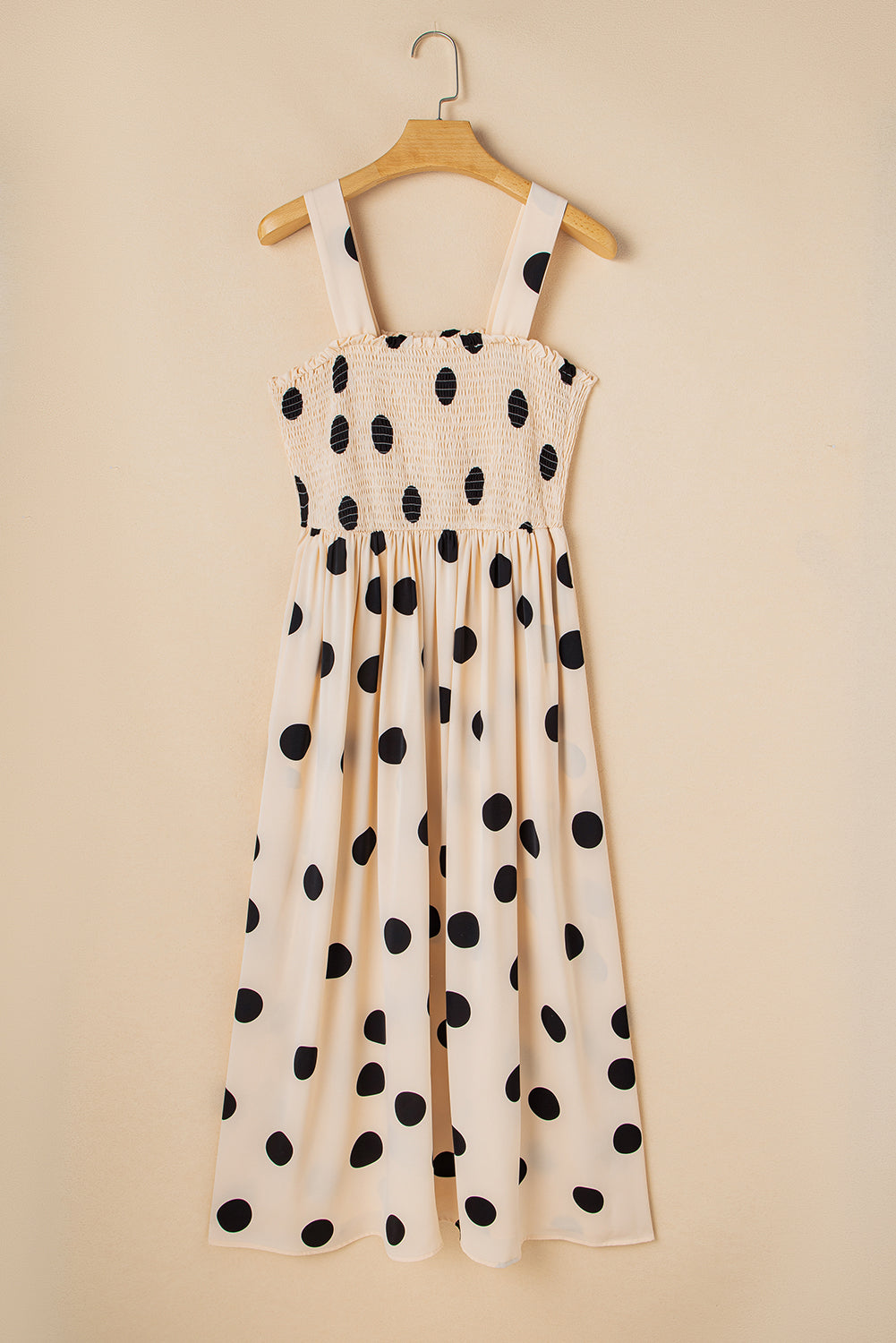 Oatmeal Polka Dot Smocked Sleeveless Maxi Dress