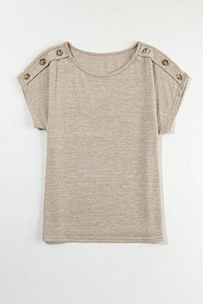 Chic smoke gray batwing sleeve tee with button accents