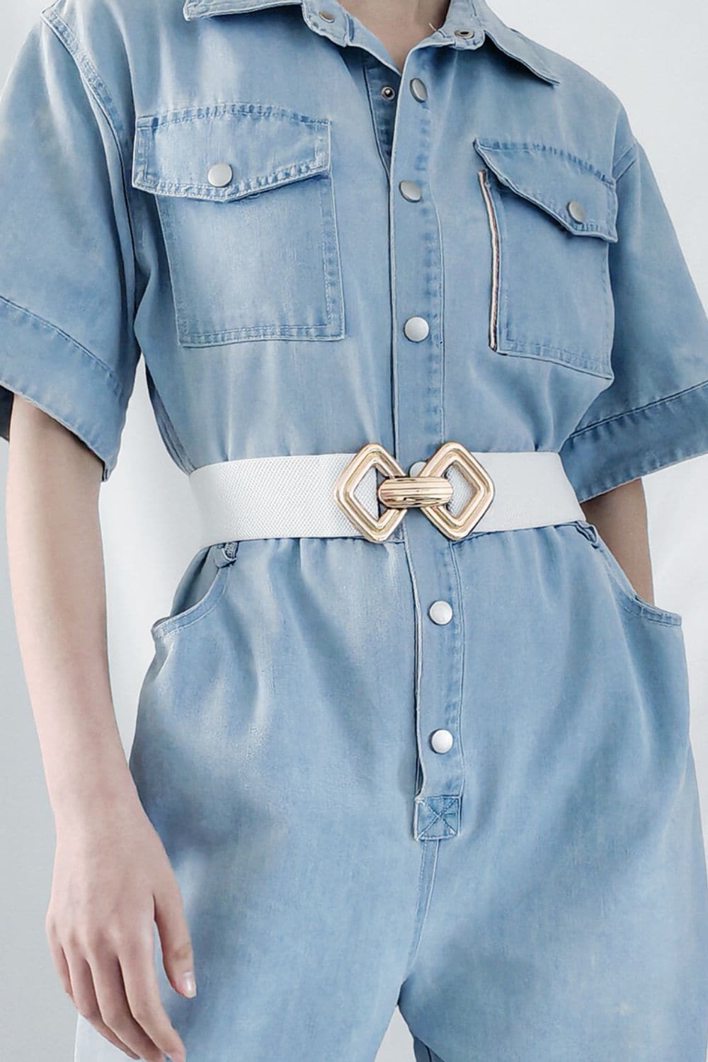 Geometric Buckle Elastic Wide Belt.