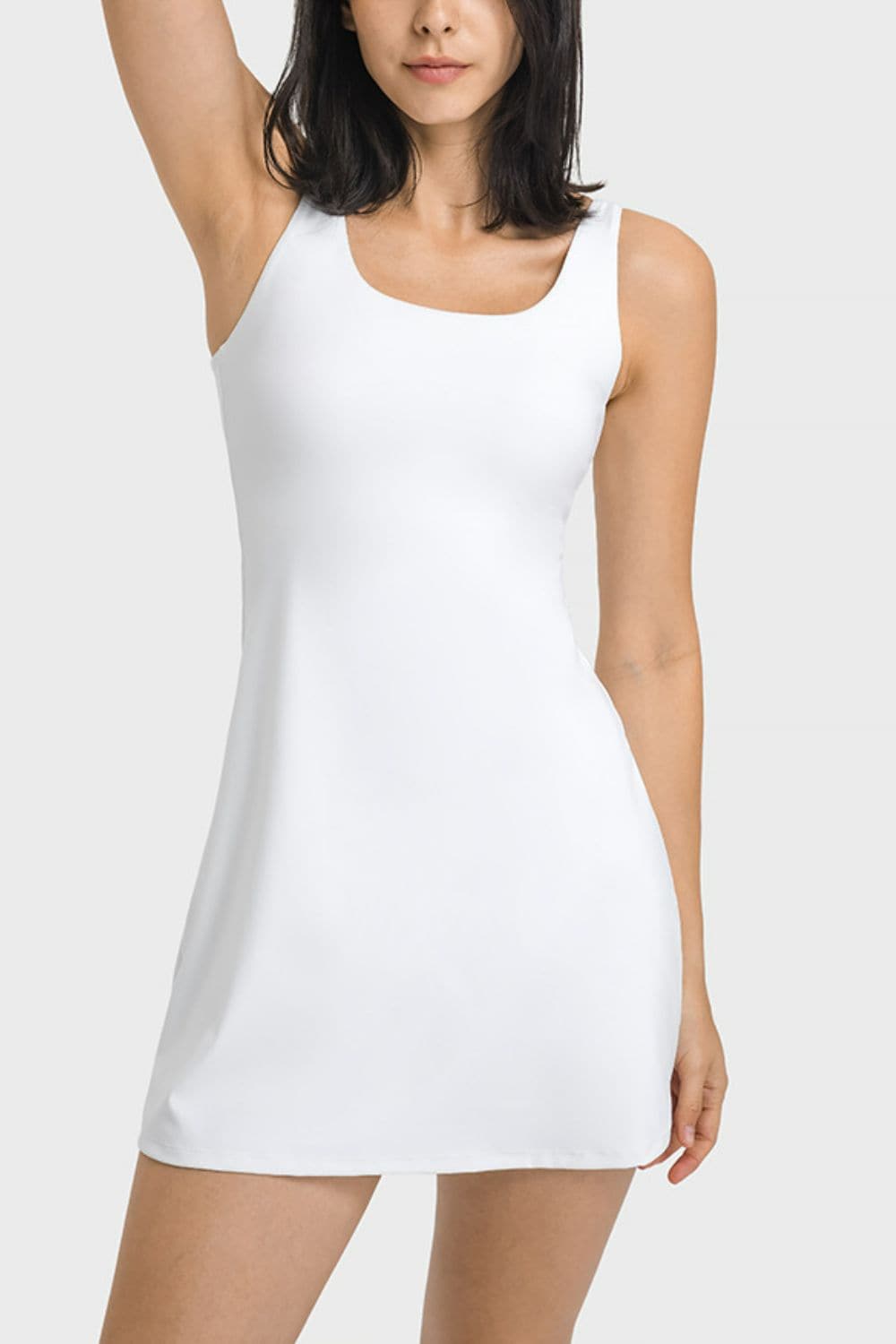 Square Neck Sports Tank Dress with Full Coverage Bottoms.