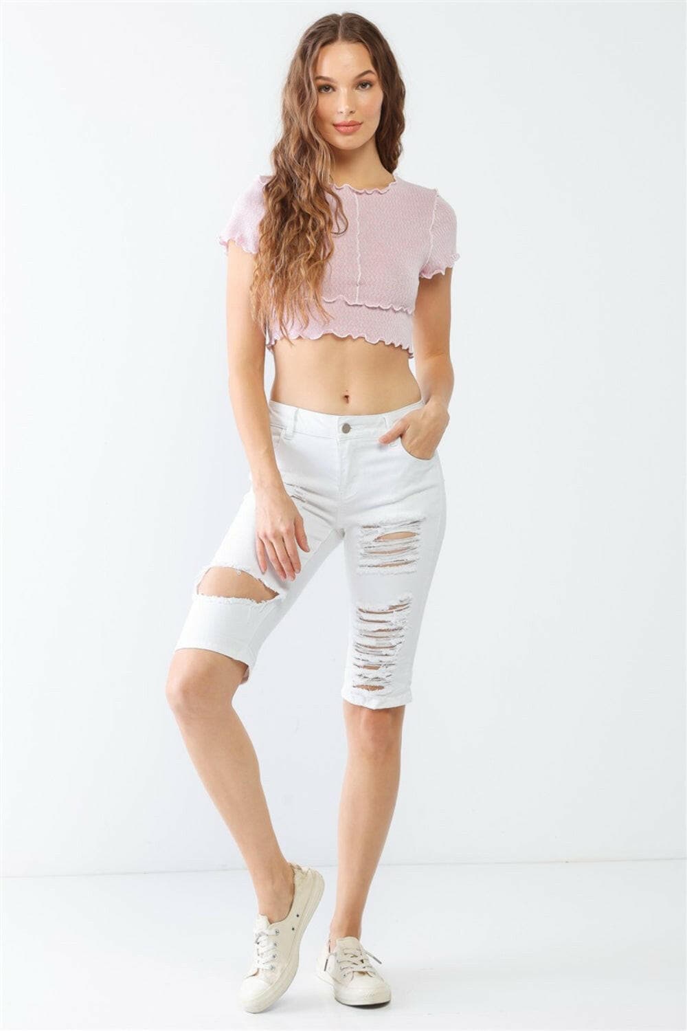 LITZ LA Distressed Bermuda Denim Shorts.