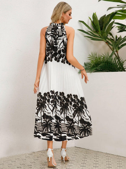 Tied Printed Sleeveless Midi Dress.