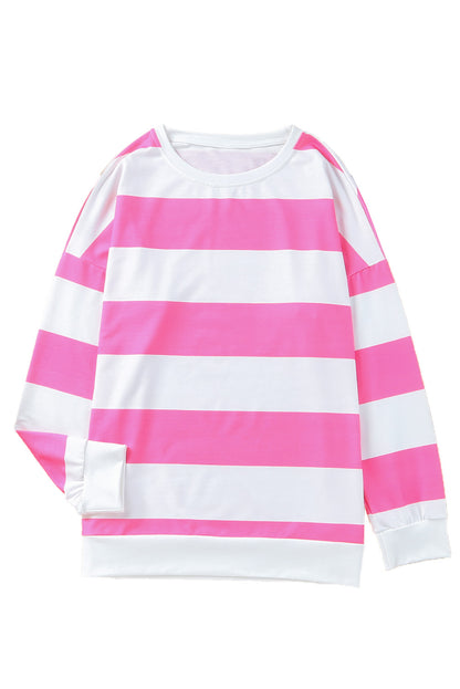 Chic pink striped plus size sweatshirt with stylish side slits