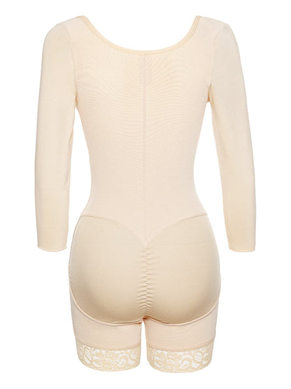 Full Size Zip Up Lace Detail Long Sleeve Shapewear.