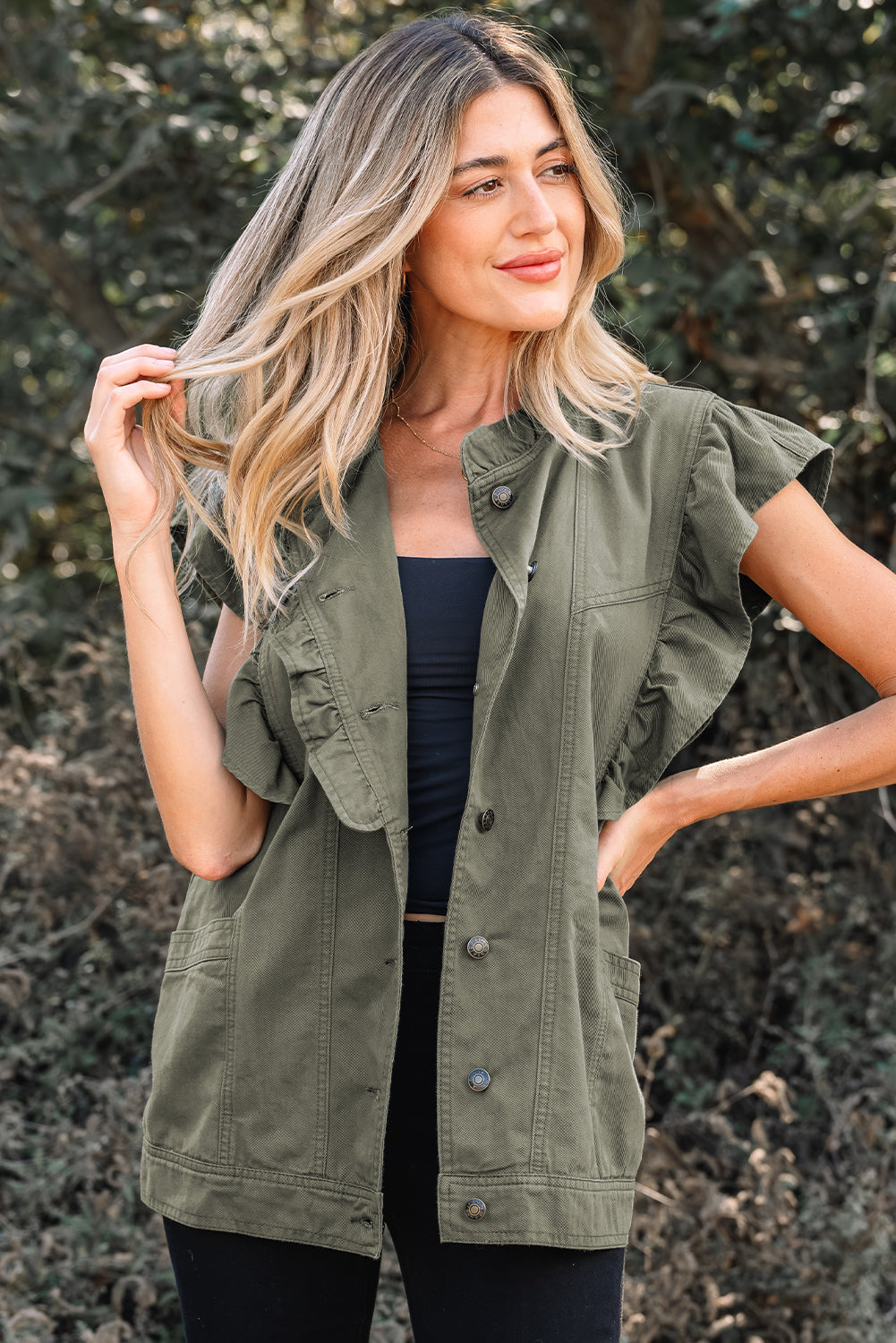 Green Bay Ruffled Patchwork Denim Jacket Vest For Women Dear-Lover Dropshipping