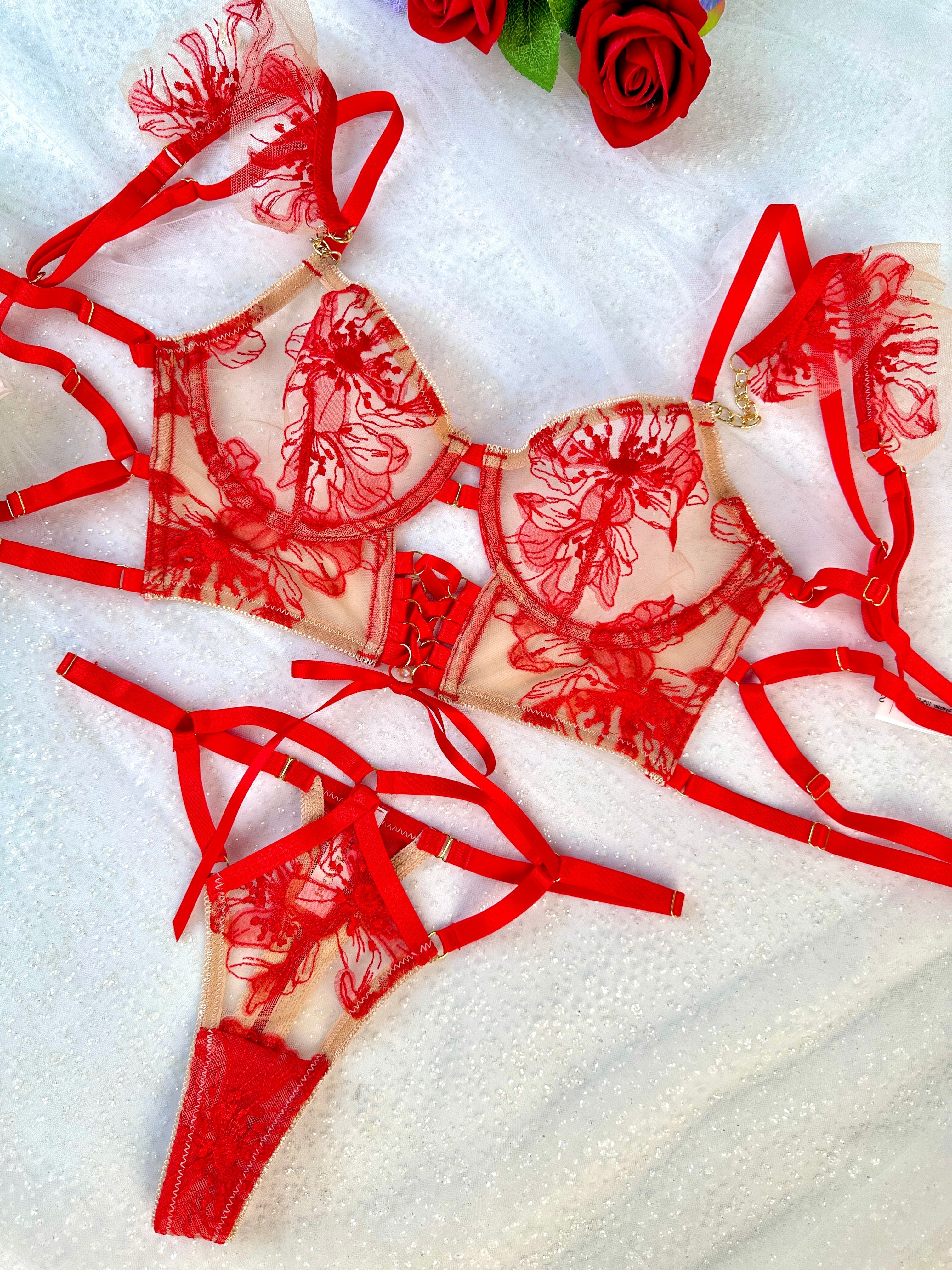 Diana Red Sculpting Body Lingerie Set With Lace Bra Thong Hello.LA.Girl