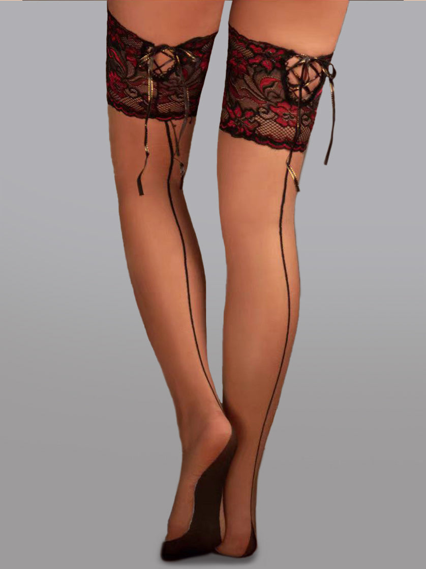 Seductive Lace Binding Stockings With Adjustable Straps Hello.LA.Girl