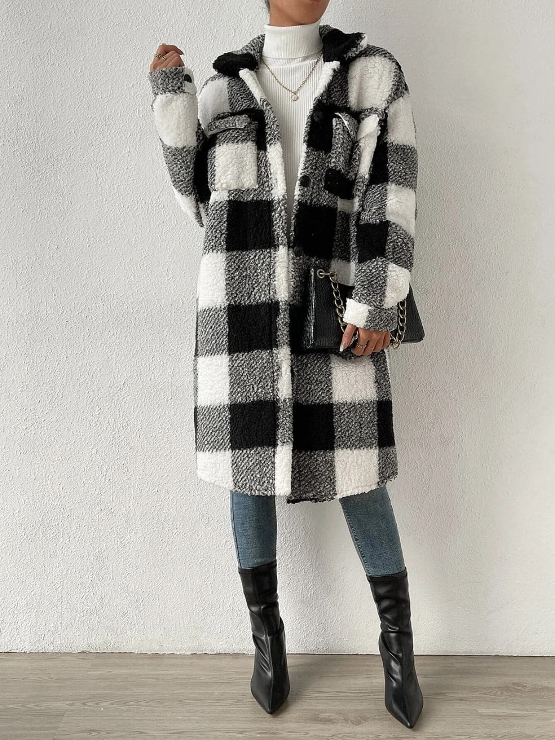 Plaid Collared Neck Button Down Coat.