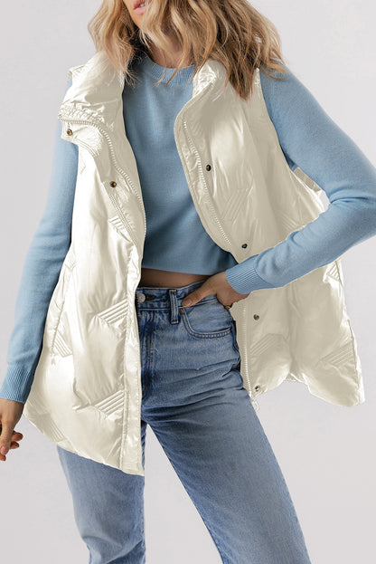 Chic white quilted vest with zip