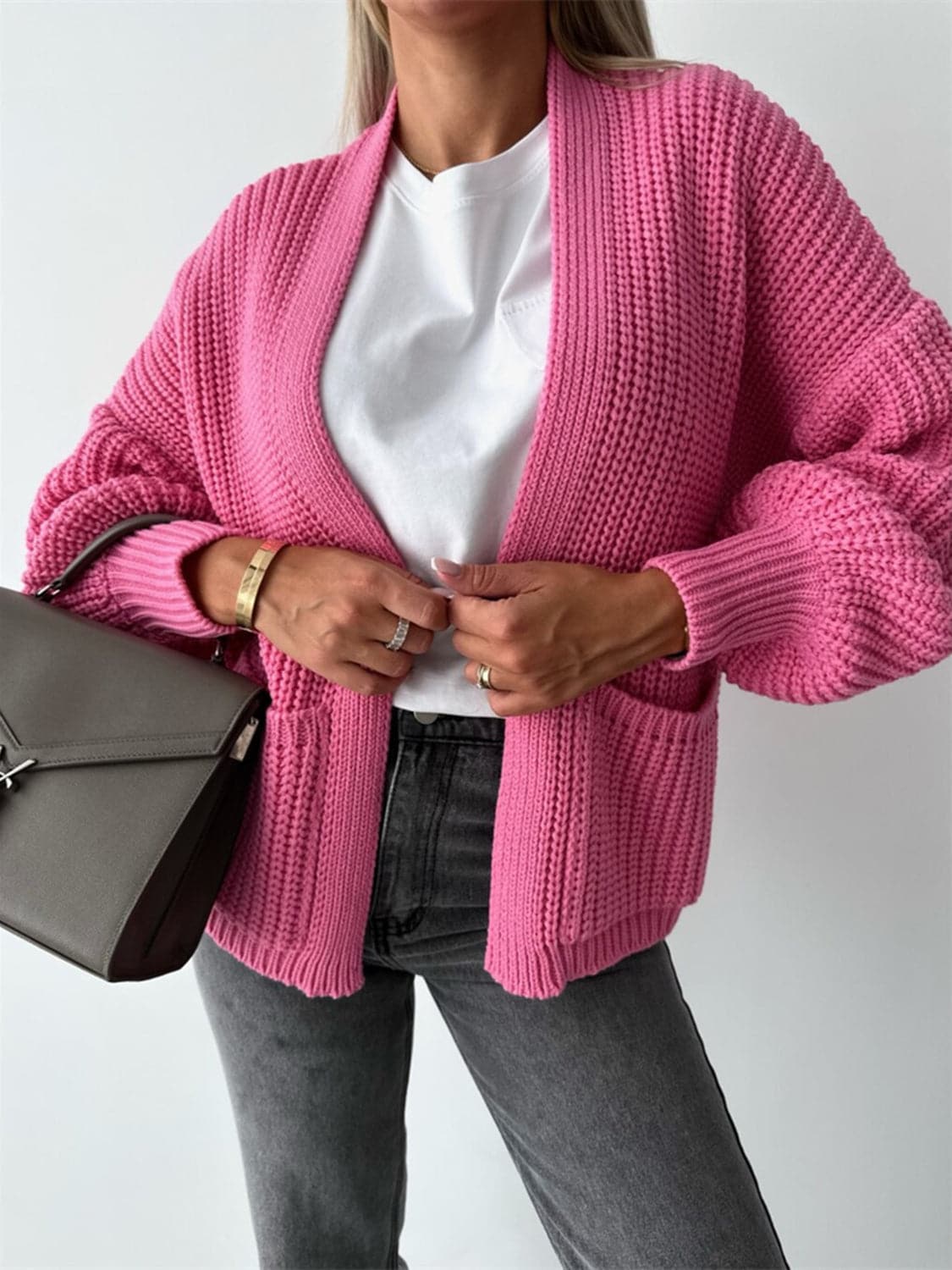 Open Front Dropped Shoulder Cardigan.