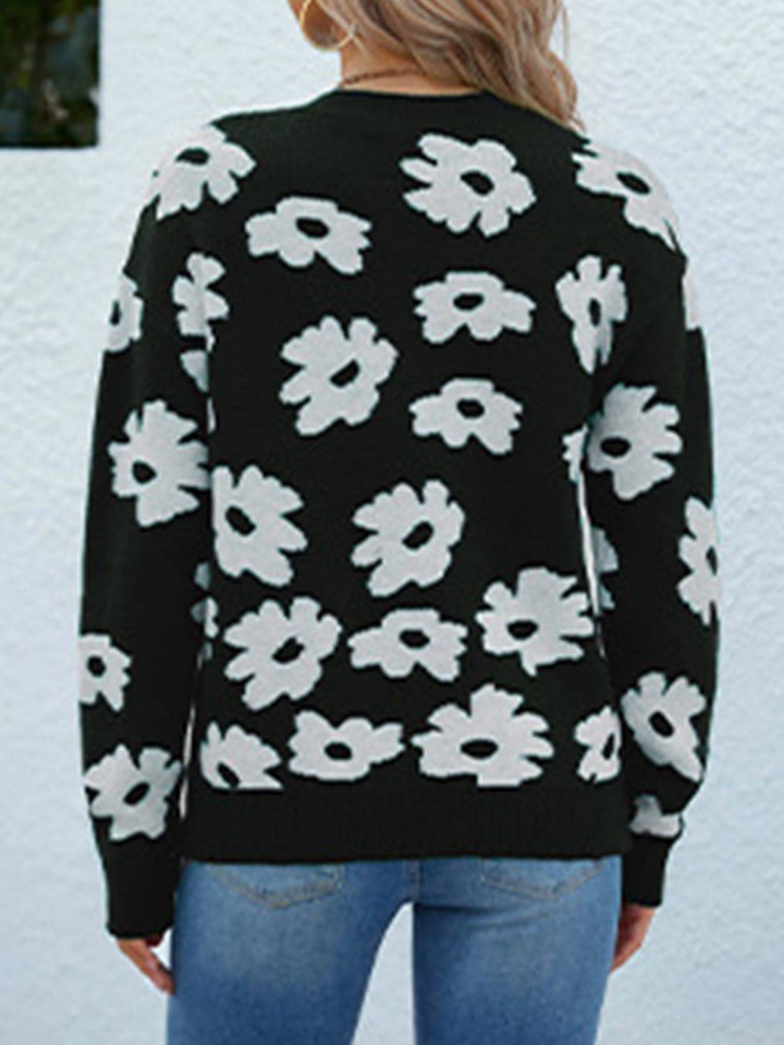 Floral Round Neck Sweater.