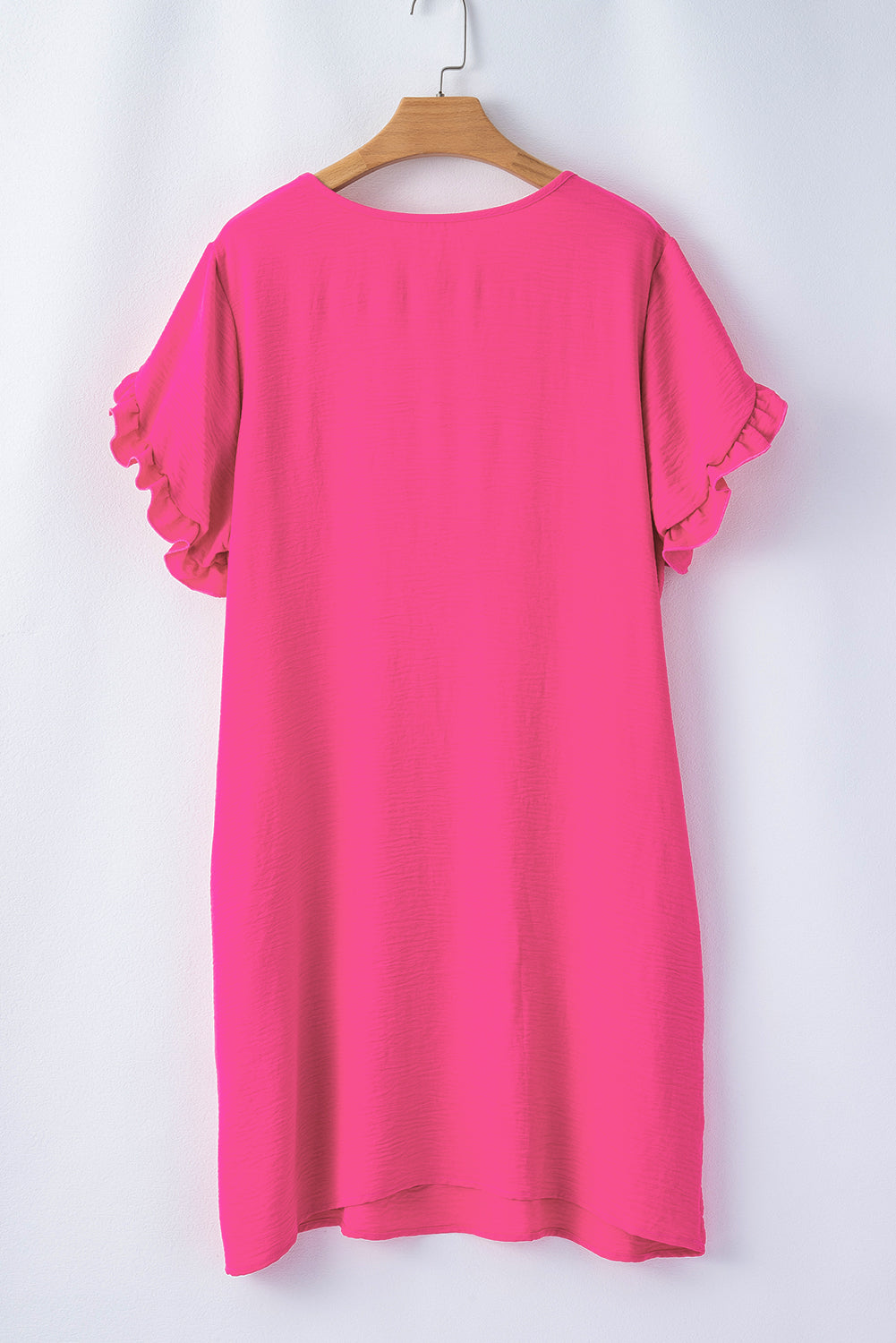 Strawberry pink ruffled sleeve shift dress for plus sizes