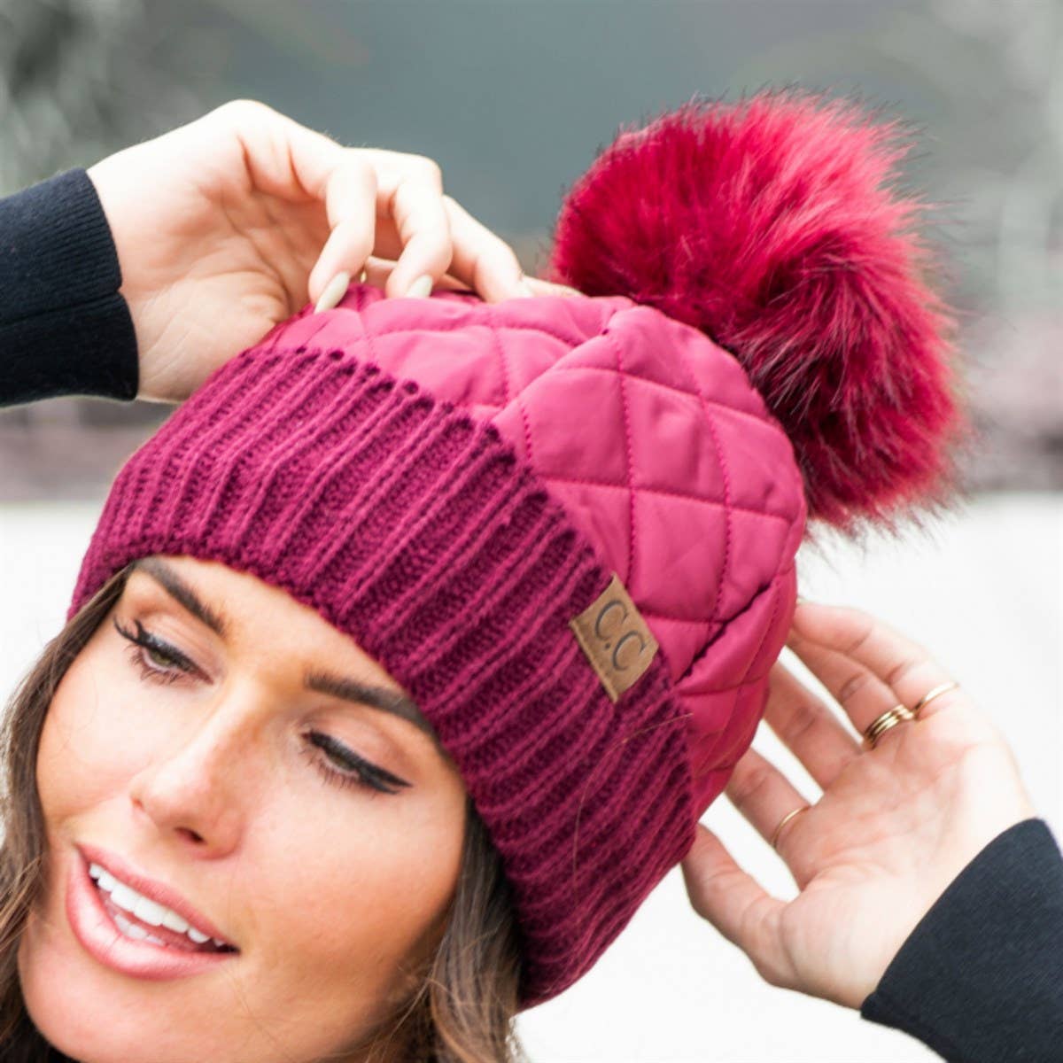 Snap & Slay Quilted Pom Beanie – The Perfect Blend of Cozy and Chic! Coco’s Tee Boutique