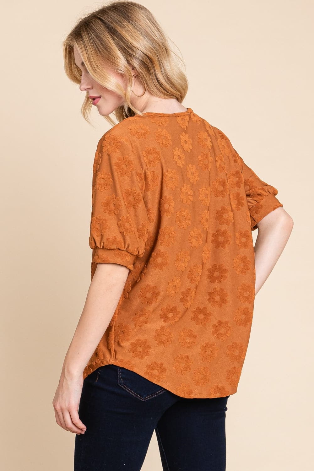 BOMBOM Textured Floral Pattern Top.