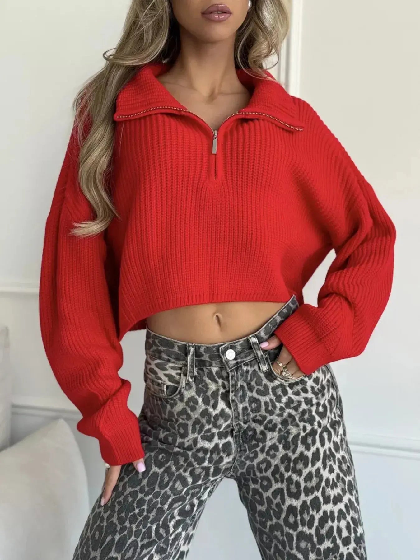Half Zip Dropped Shoulder Sweater Simply Love