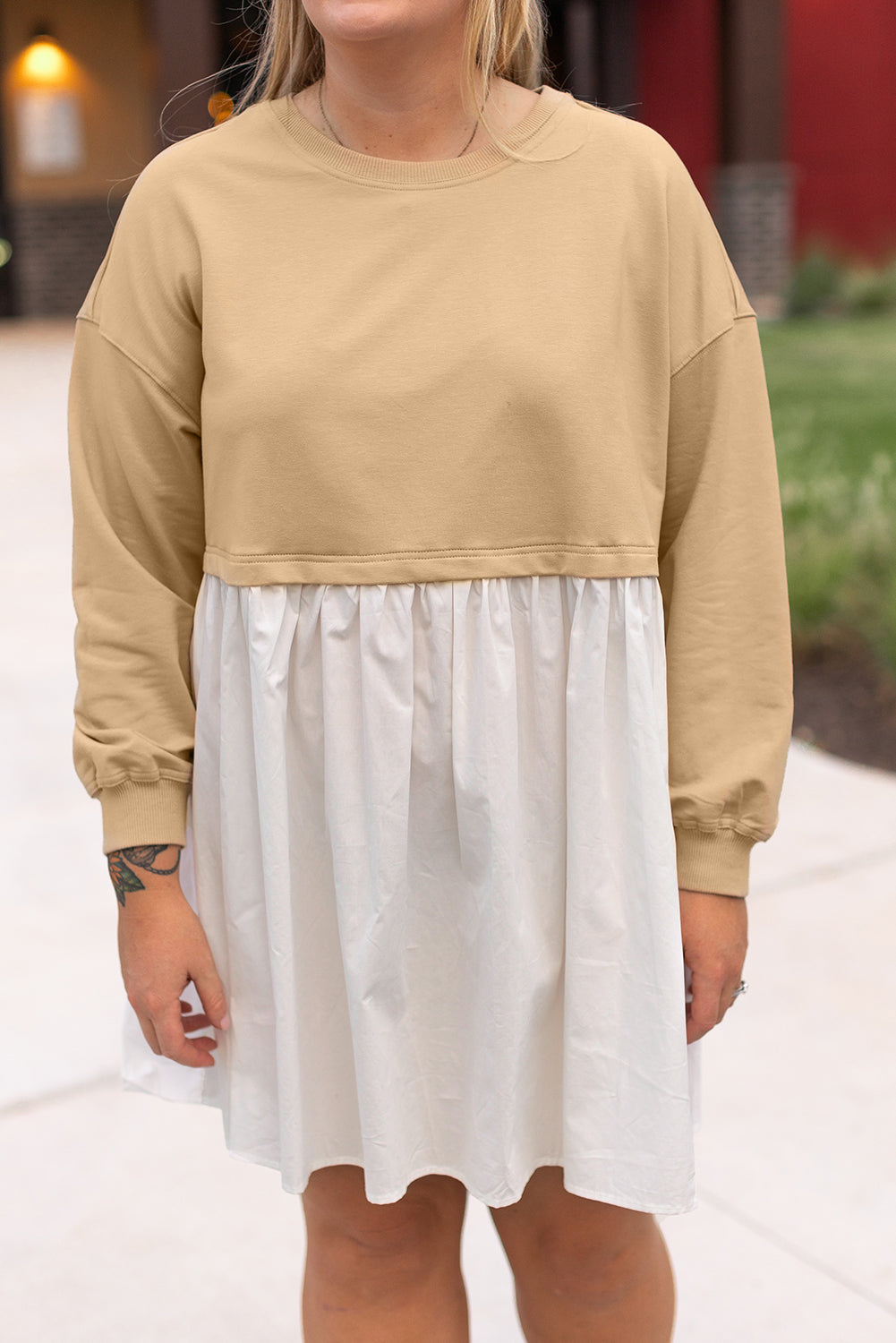 Chic apricot color block ruffled mini dress for plus sizes