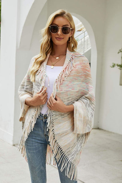 Multicolored Fringe Trim Poncho.