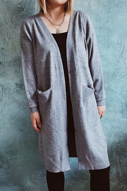 Open Front Longline Cardigan with Pockets.