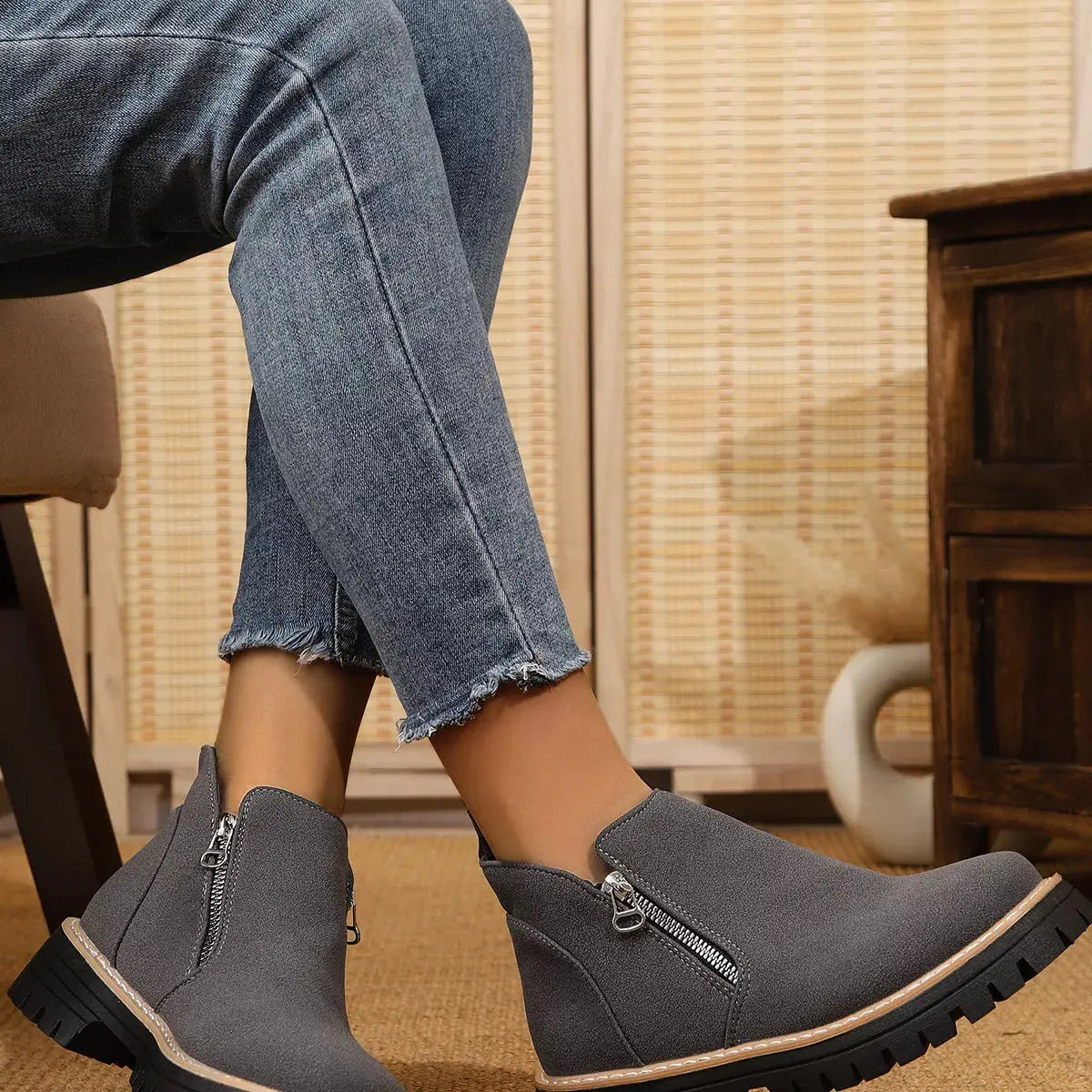 Ankle Boots with Zipper Accent Simply Love