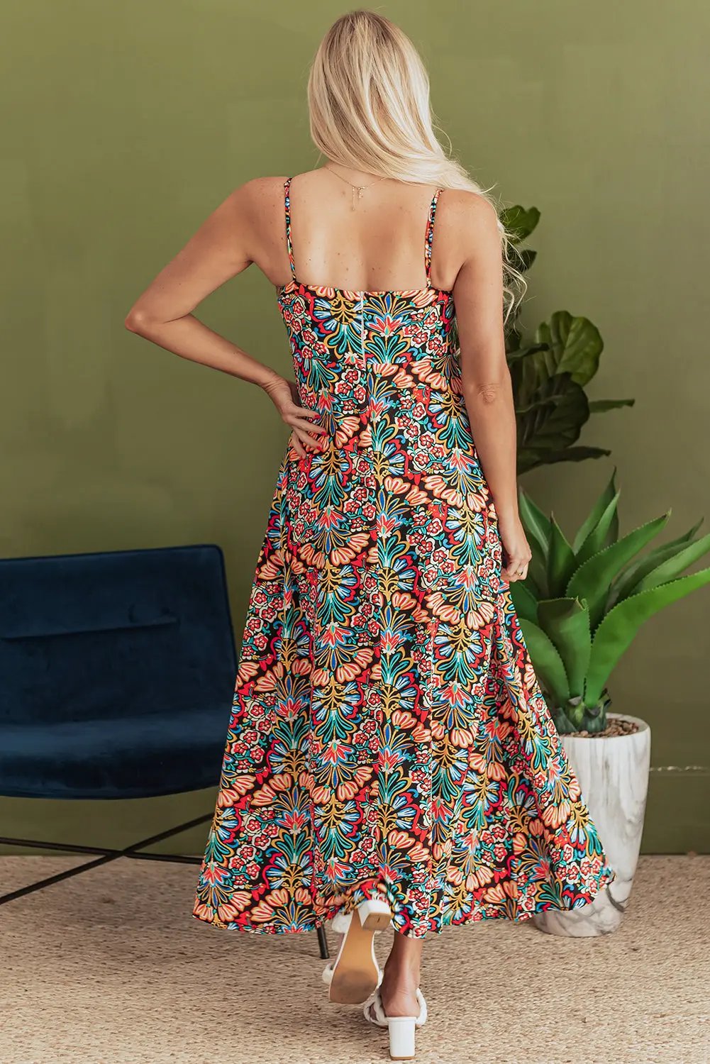 Premium Danielle Boho Floral High Waist Maxi Dress for Summer Festivities Threaded Pear