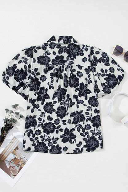 Floral Print Short Sleeve Casual Shirt in Black