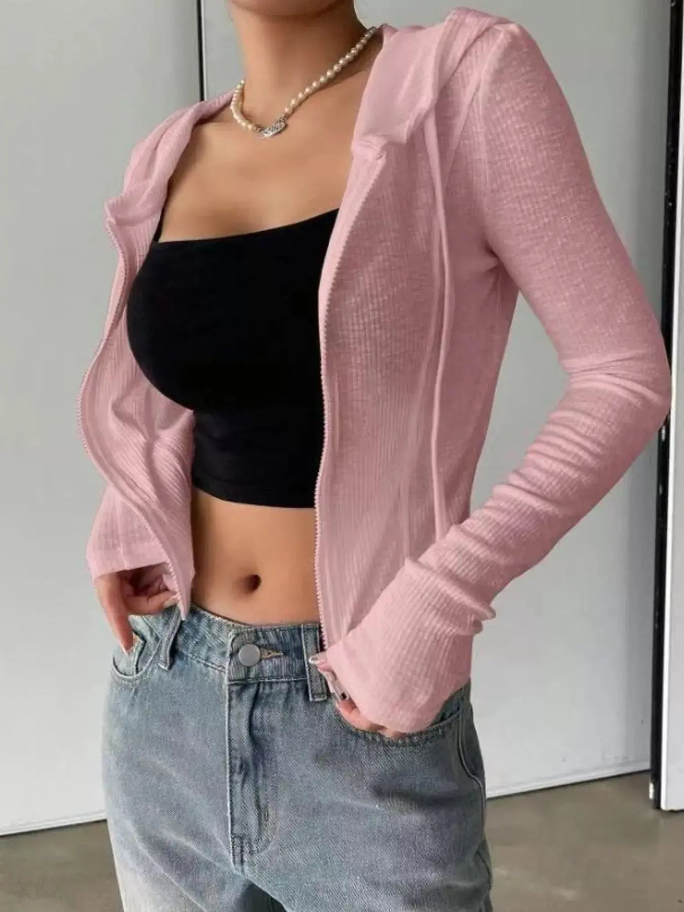 Ribbed Knit Cropped Zip-Up Outerwear Simply Love