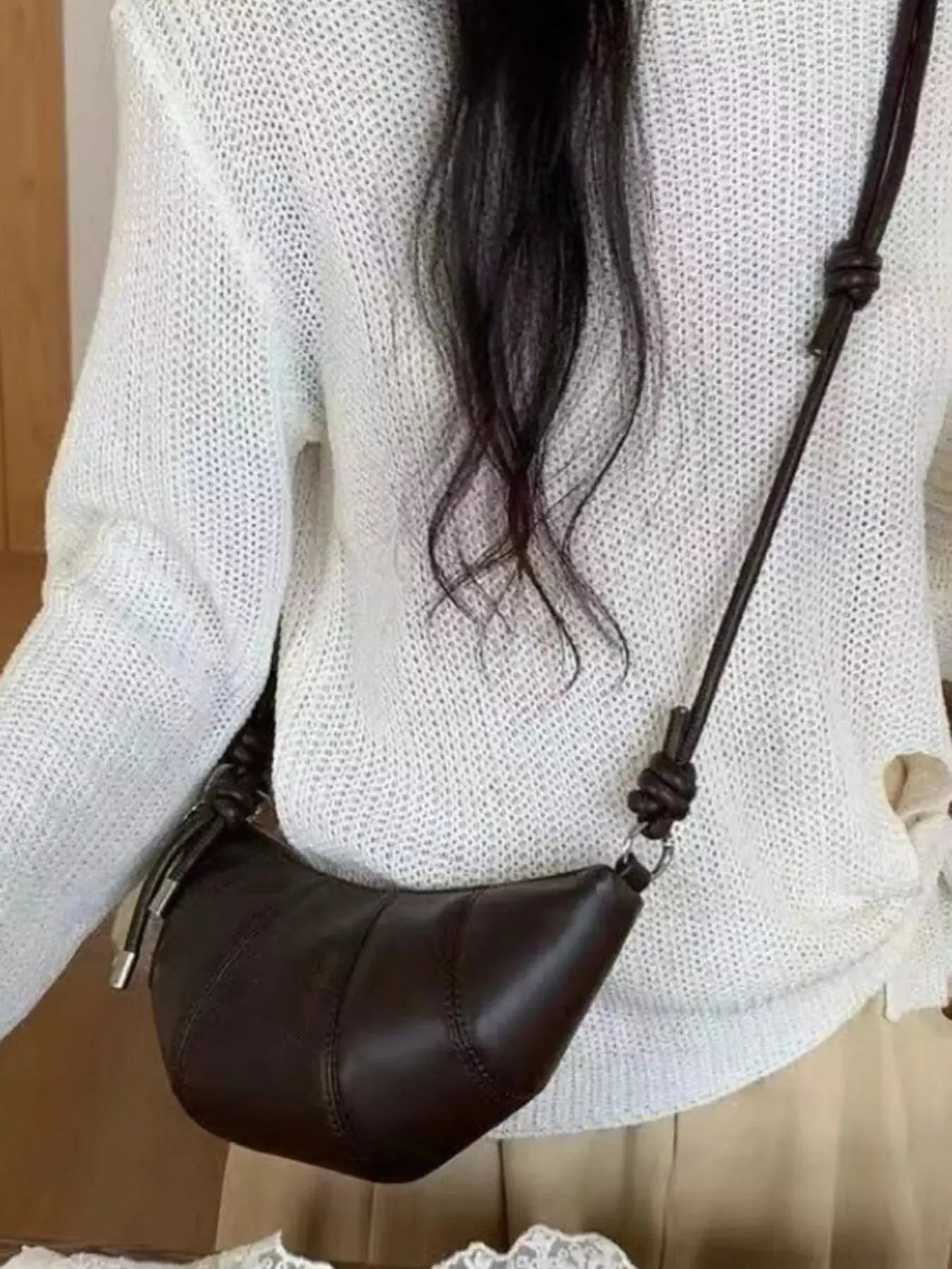 Croissant Shaped Mini Crossbody Bag PU Leather Imported Simply Love